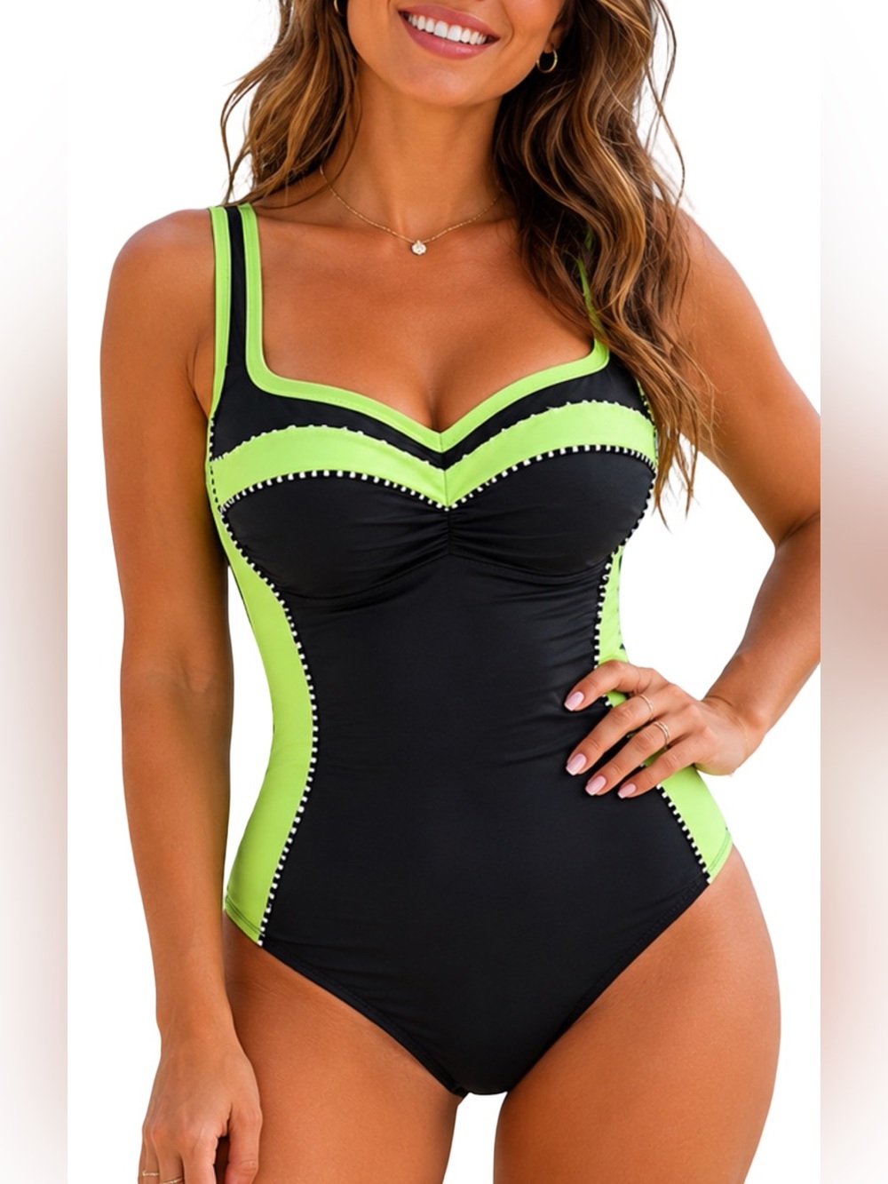Miraclesuit Black & Lime Green One Piece Swimsuit Women’s Medium Size 10 Shaping